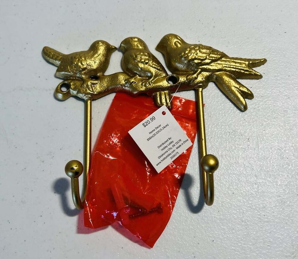 Hobby Lobby Gold Birds Wall Hook 2 Hooks 8x6 Home Decor NWT 2556173